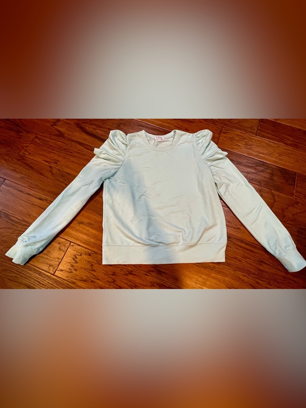 NWOT Juniors TCEC Light Teal Puff-Sleeve Sweatshirt